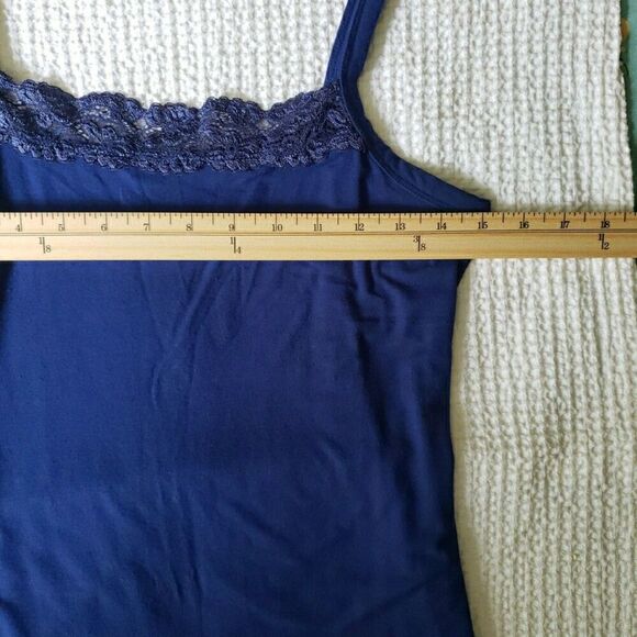 Chicos Cami Tank Blue Lace Trim Adjustable Nylon Stretch Y2k 90s Size 1 US M - Picture 10 of 11